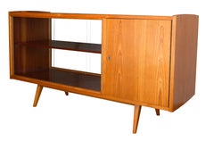 1960s Midcentury Ash Sideboard with Glass Sliding Doors by Frantisek Jirak