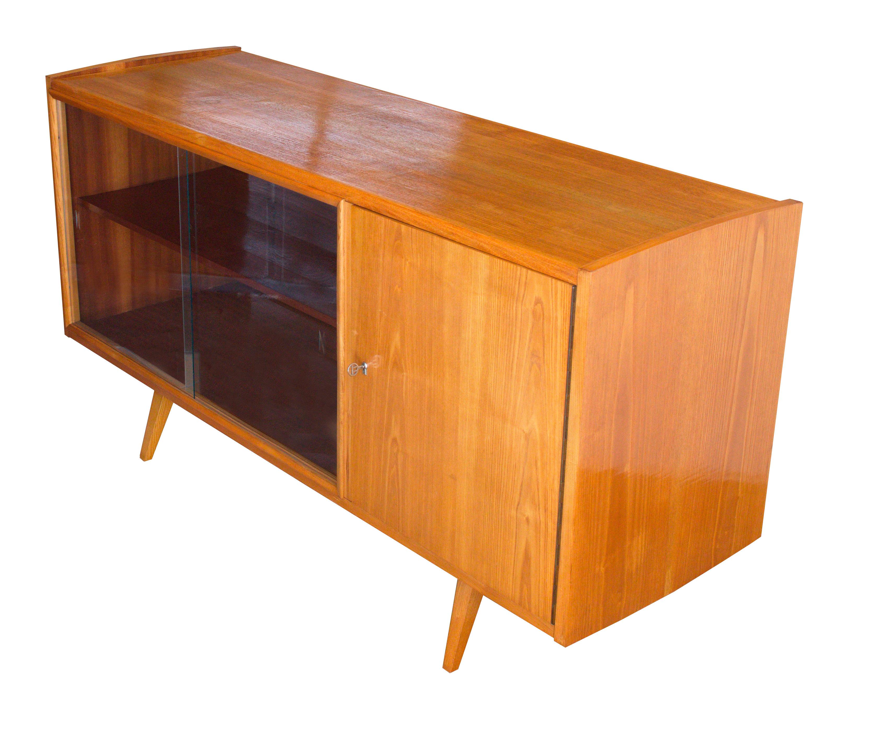 Other 1960s Midcentury Ash Sideboard with Glass Sliding Doors by Frantisek Jirak For Sale