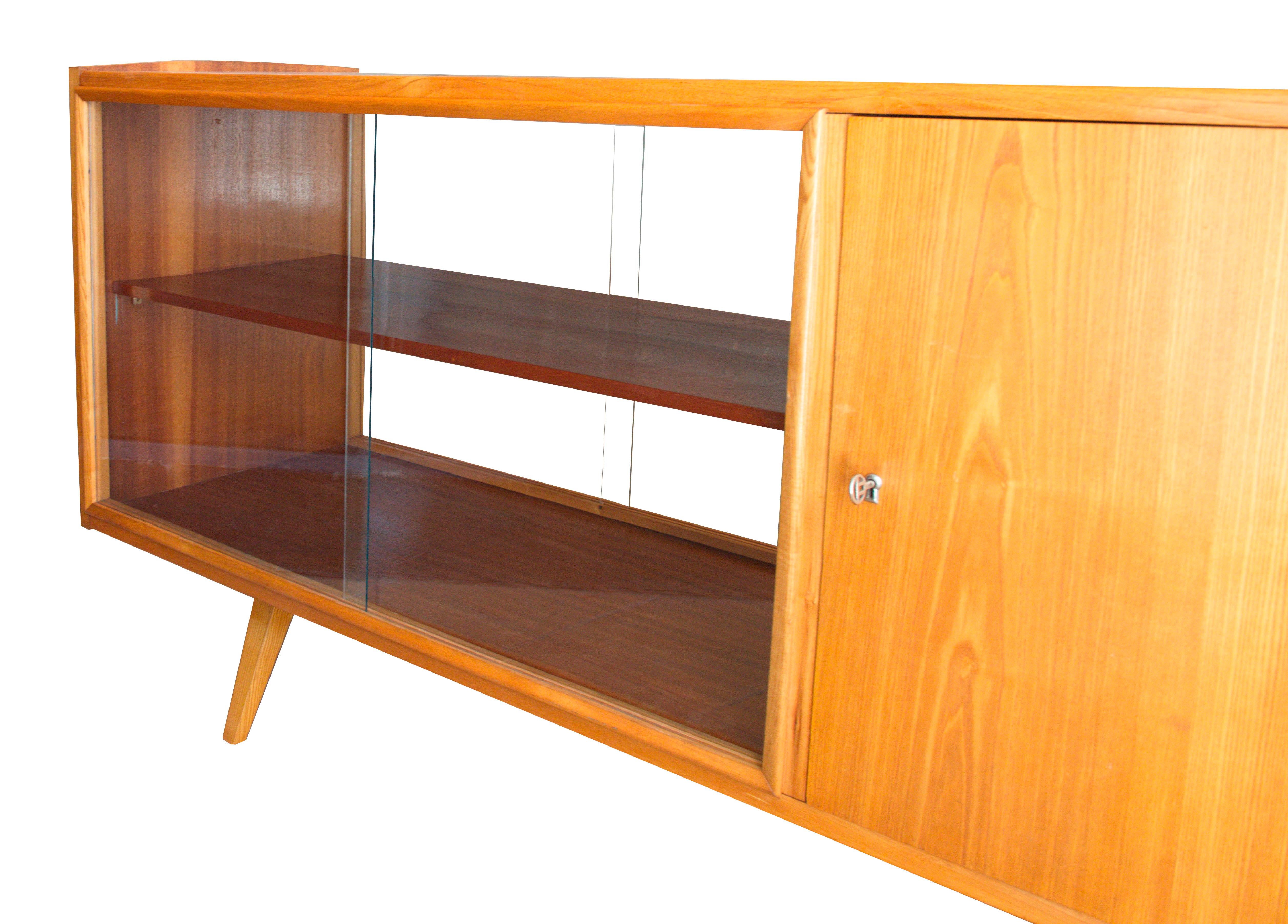 1960s Midcentury Ash Sideboard with Glass Sliding Doors by Frantisek Jirak In Good Condition For Sale In Brno, CZ