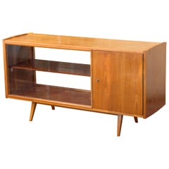 1960s Midcentury Ash Sideboard with Glass Sliding Doors by Frantisek Jirak