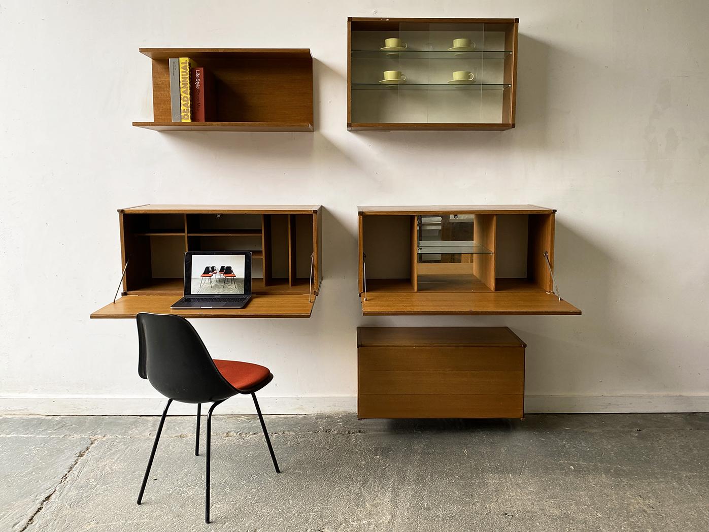 These units are available as a set of individually
Please ask for individual prices.

Beaver and Tapley created their modular system in the early 1960’s, and they are still trading today. Units shown here are shelf, display cabinet, desk, drinks