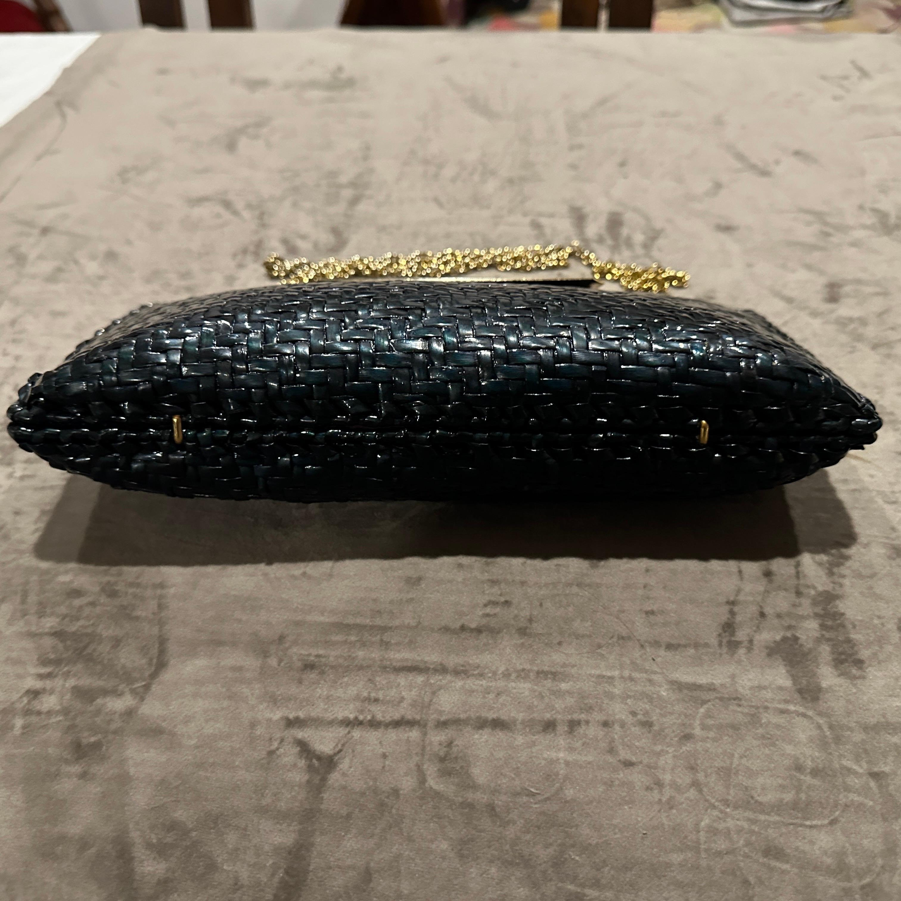 Borsa da sera italiana di metà secolo 1960 in vimini nero e metallo di Rodo in vendita 5