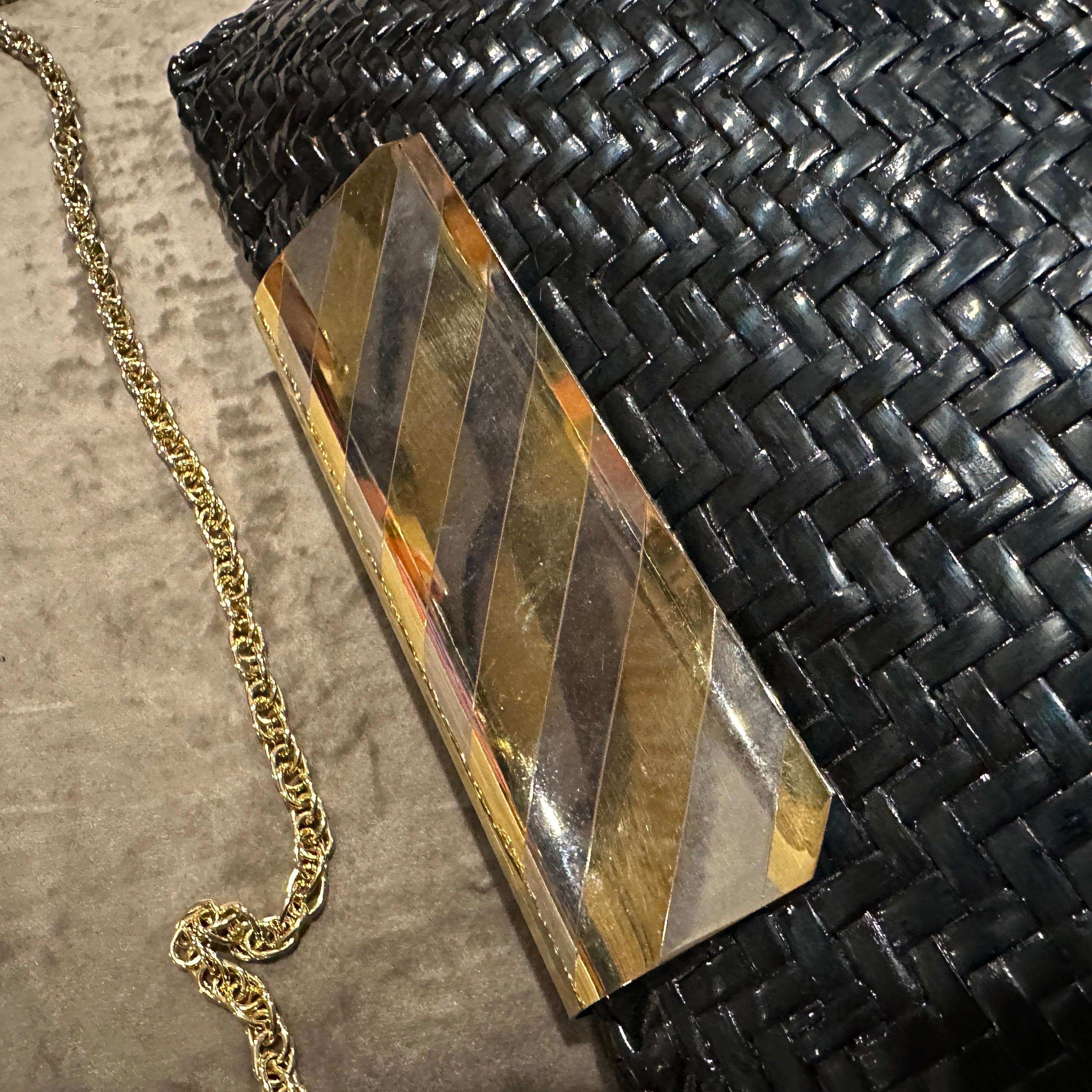 Borsa da sera italiana di metà secolo 1960 in vimini nero e metallo di Rodo in vendita 8