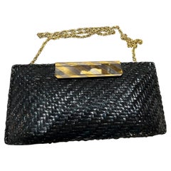 1960s Mid-Century Black Wicker and Metal Italian Evening Bag by Rodo