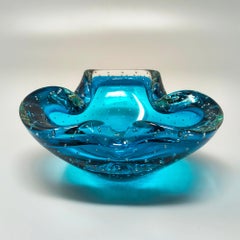 1960s Mid-century Blue Ashtray or Catchall in Bullicante Murano Glass by Flavio