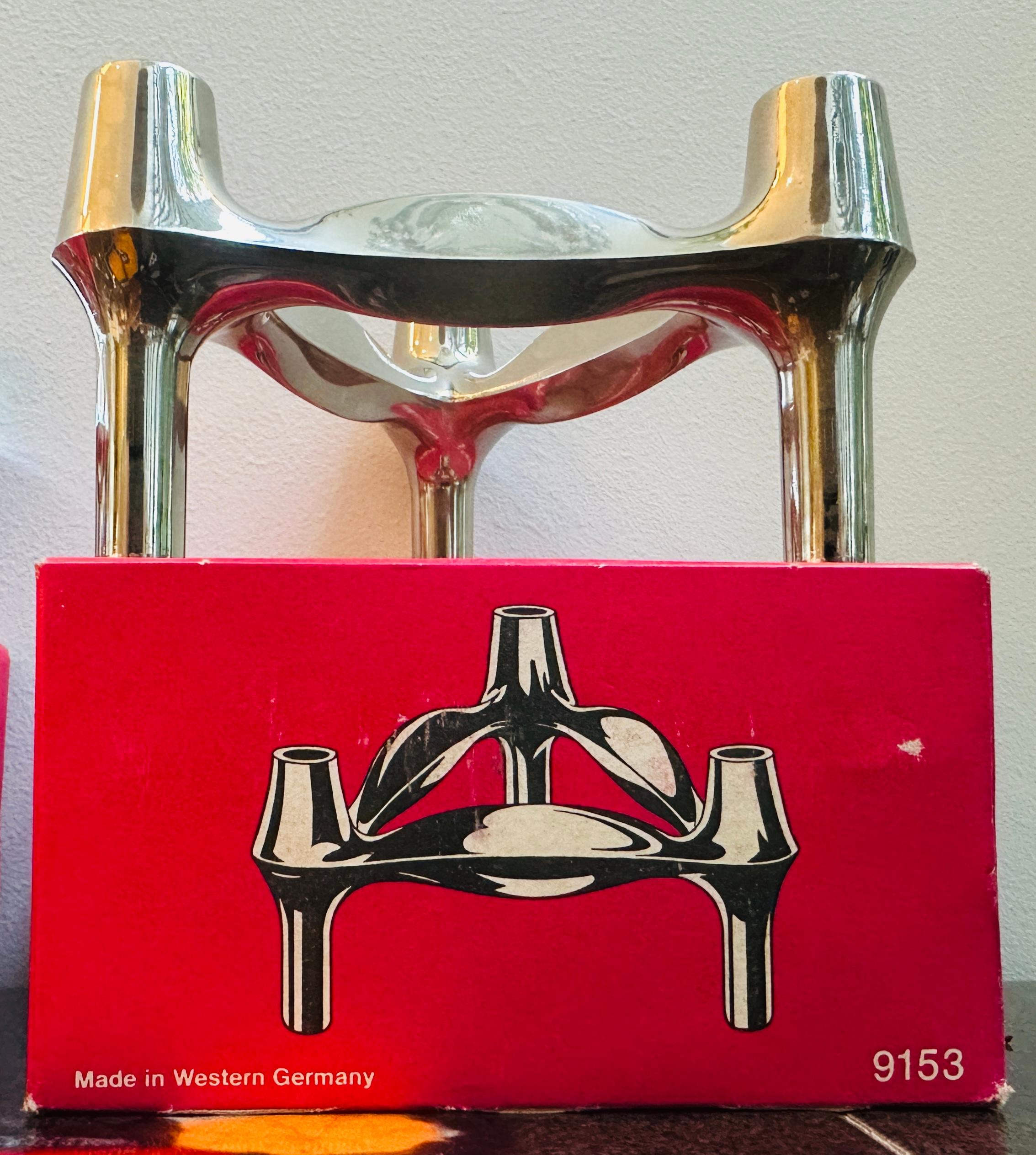 1960 Mid Century BMF Nagel & Stoffi Portacandele modulare in metallo cromato con scatola in vendita 2