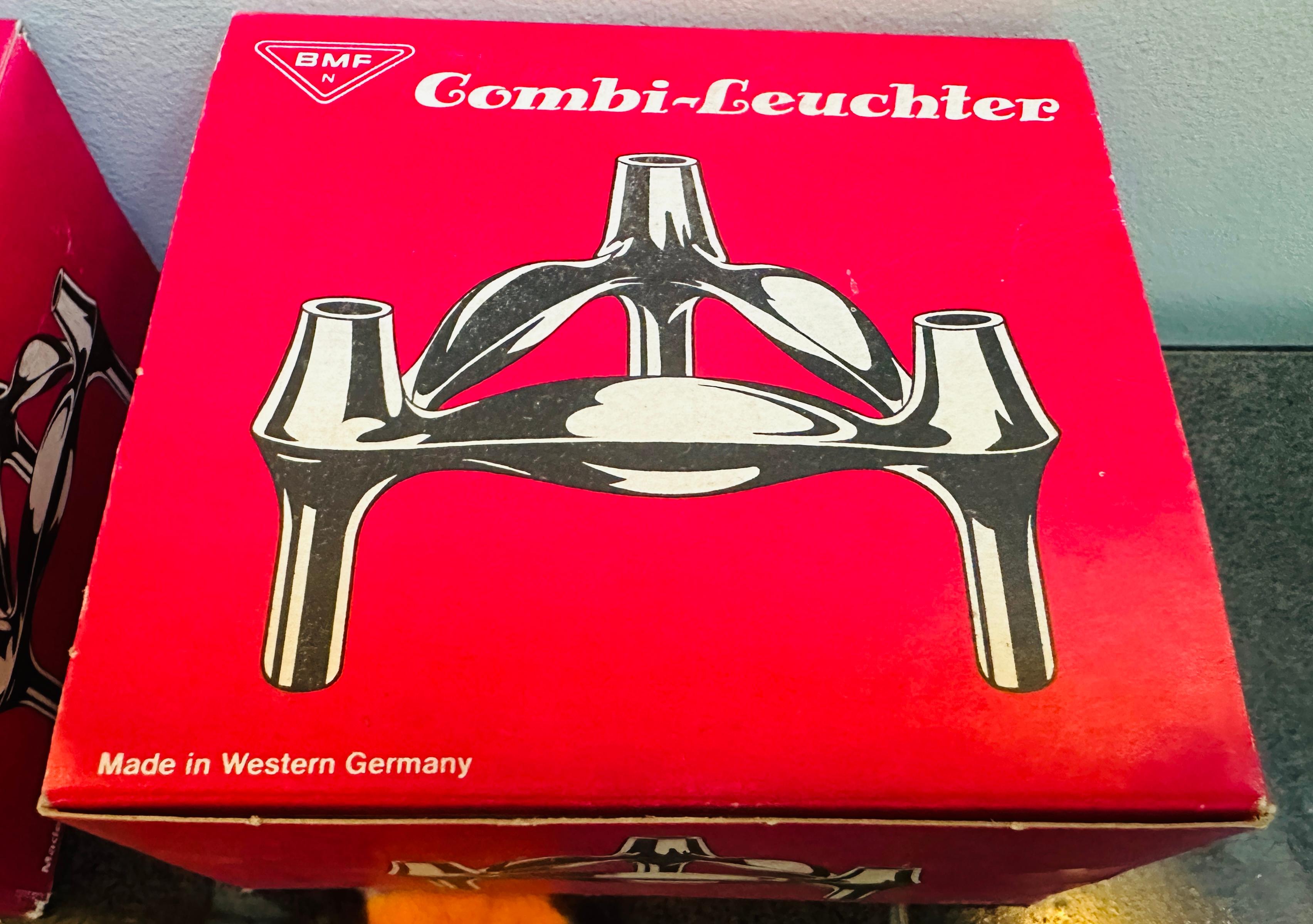 1960 Mid Century BMF Nagel & Stoffi Portacandele modulare in metallo cromato con scatola in vendita 6