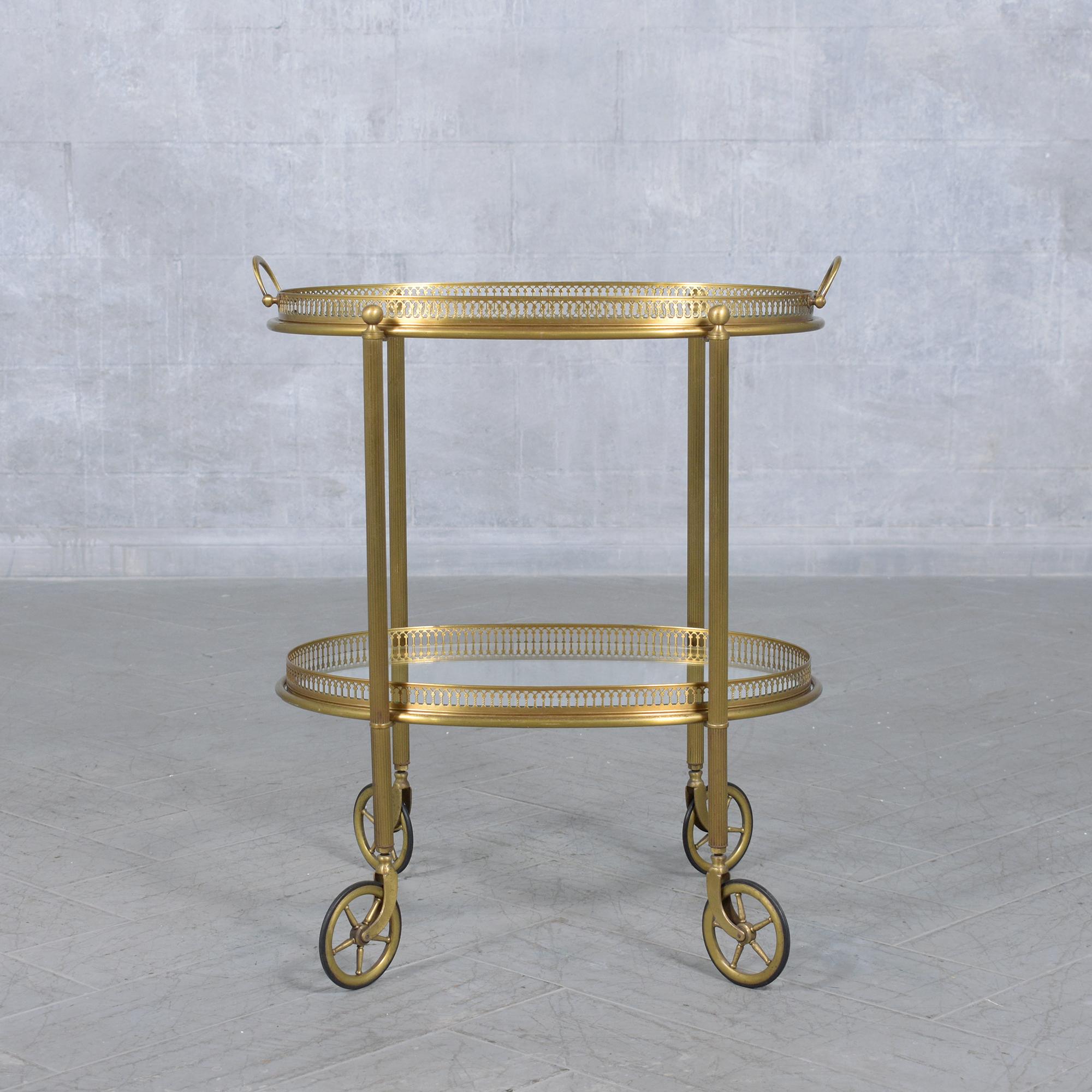 Mid-Century Modern 1960s Brass Bar Cart: Mid-Century Elegance Restored For Sale