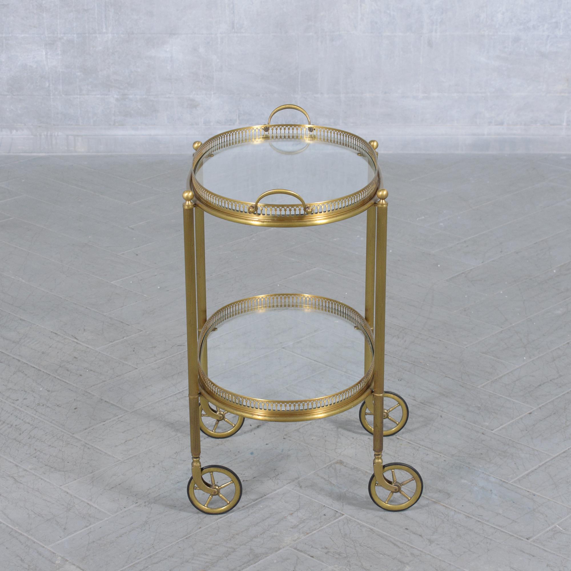 Polished 1960s Brass Bar Cart: Mid-Century Elegance Restored For Sale