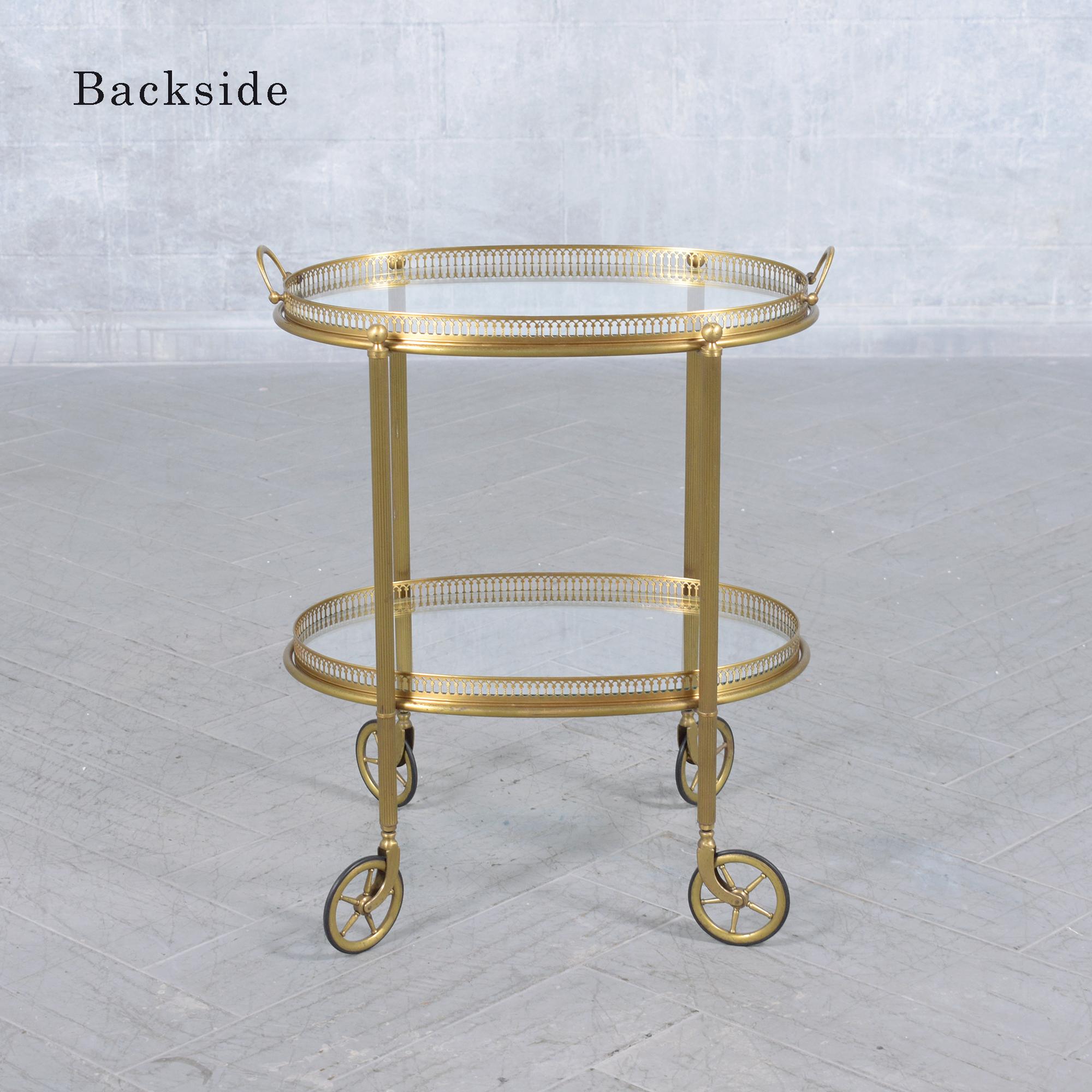 1960s Brass Bar Cart: Mid-Century Elegance Restored In Good Condition For Sale In Los Angeles, CA