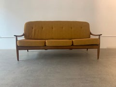 1960s Midcentury British Greaves & Thomas Solid Teak Bentwood Sofa Couch