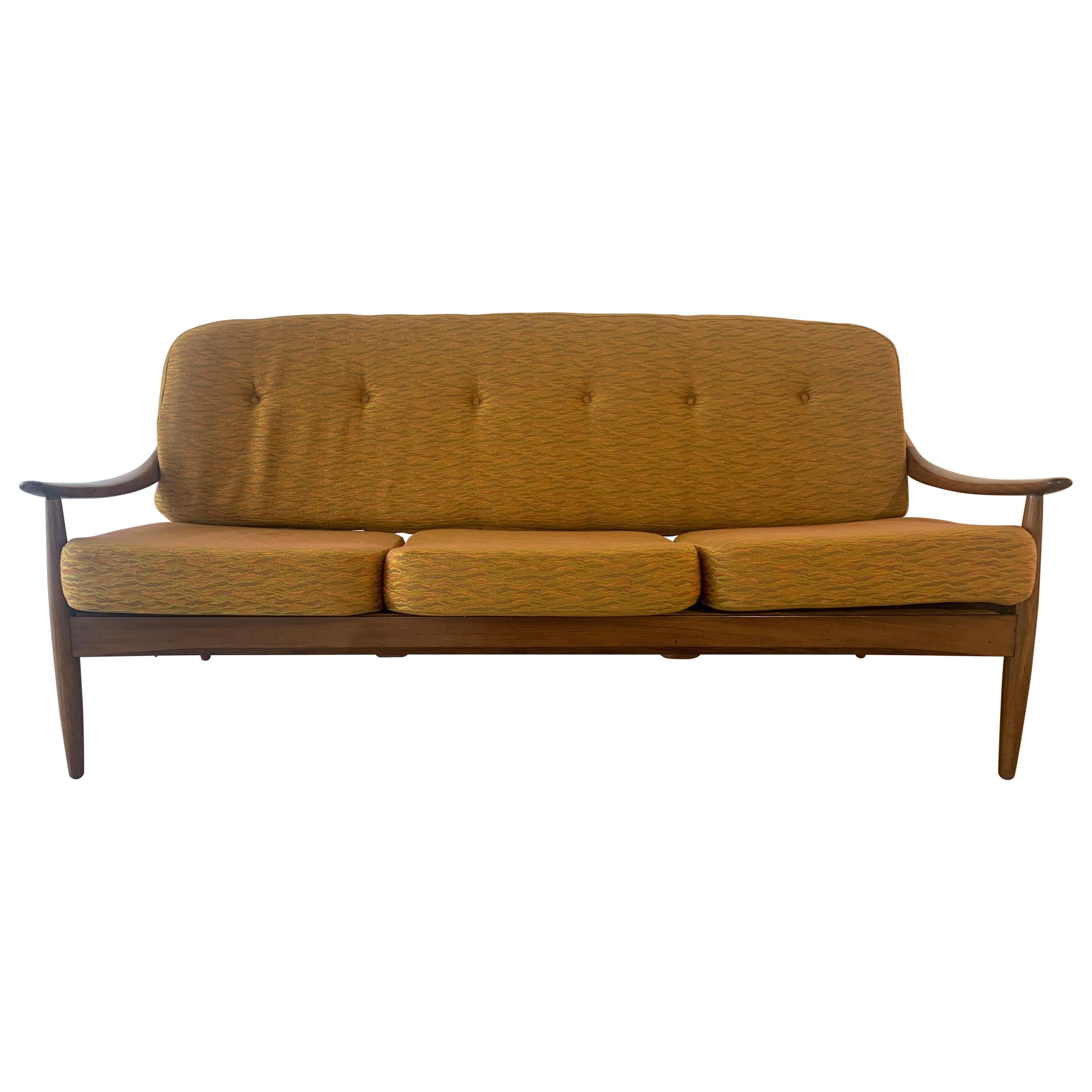 1960s Midcentury British Greaves & Thomas Solid Teak Bentwood Sofa Couch