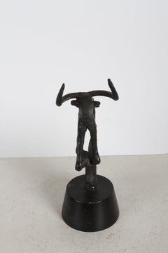 1960s Mid-Century Bronze Age Reproduction Bronze Bull Sculpture on Wood Base