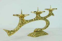 1960s Midcentury Brutalist Brass Candle Holder Sculptural Shape