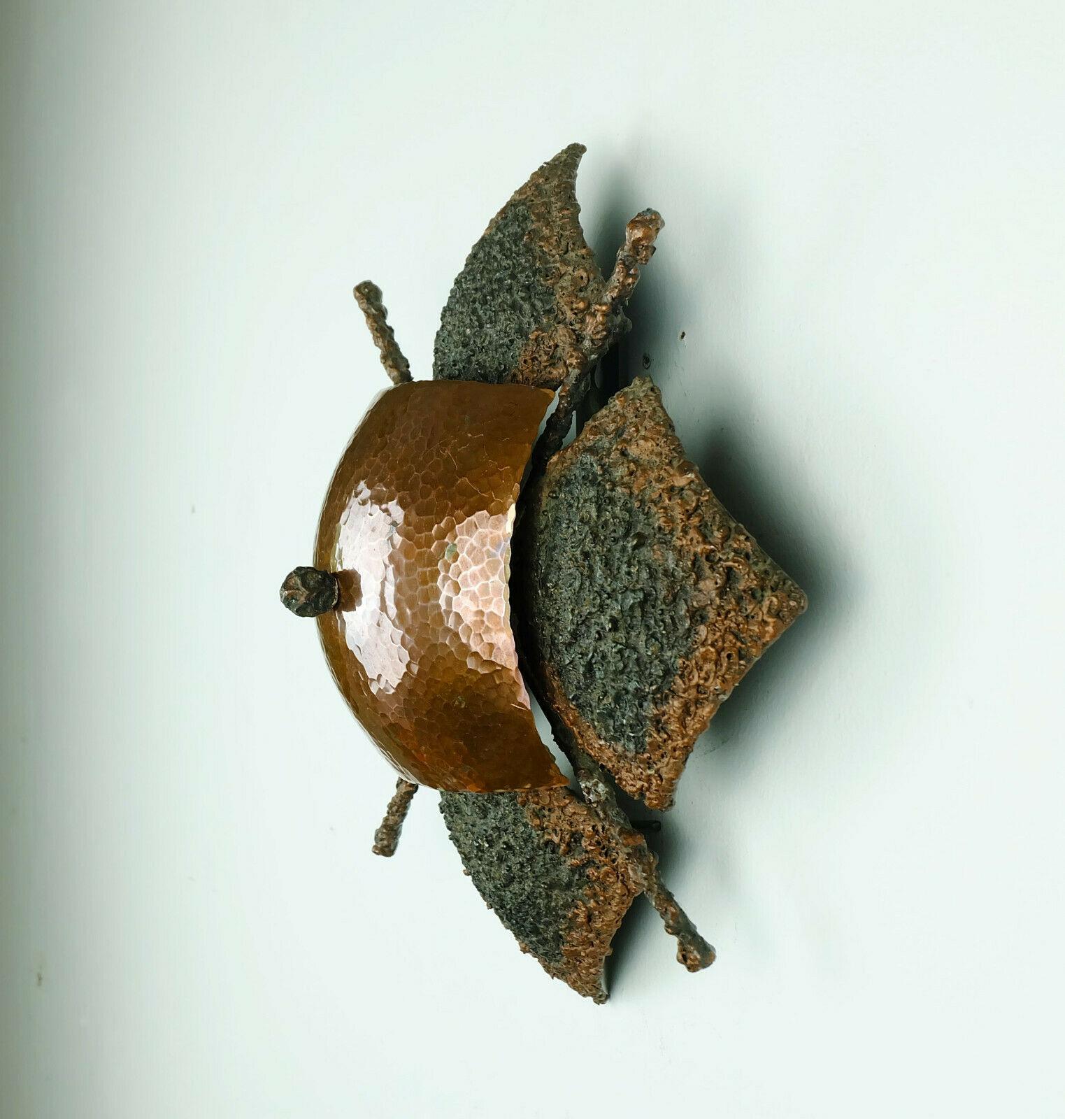 1960s Midcentury Brutalist Copper and Iron Wall Lamp Sconce For Sale 4