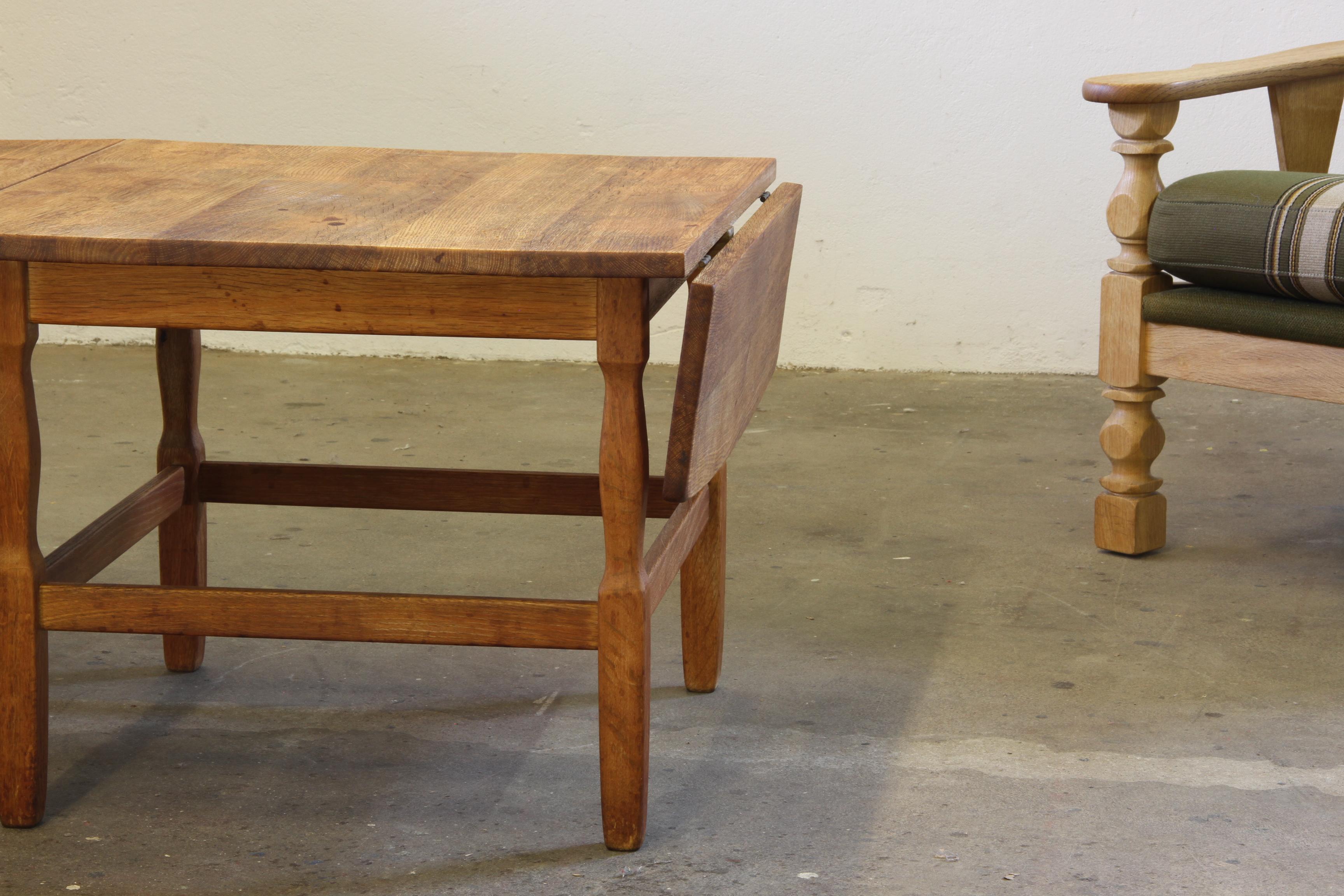 1960s Mid-Century Brutalist Danish Coffee Table in Oak attributed to Kjærnulf In Good Condition For Sale In Store Heddinge, DK