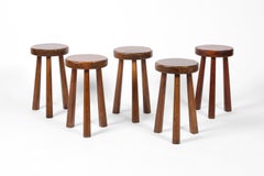 1960s Mid Century Brutalist Spanish Gouged Oak Stool