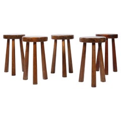 1960er Jahre Mid Century Brutalist Spanish Gouged Oak Hocker