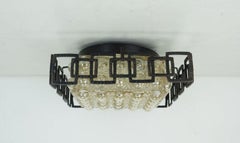 1960's mid century bubble amber glass CEILING LAMP with brutalist iron frame