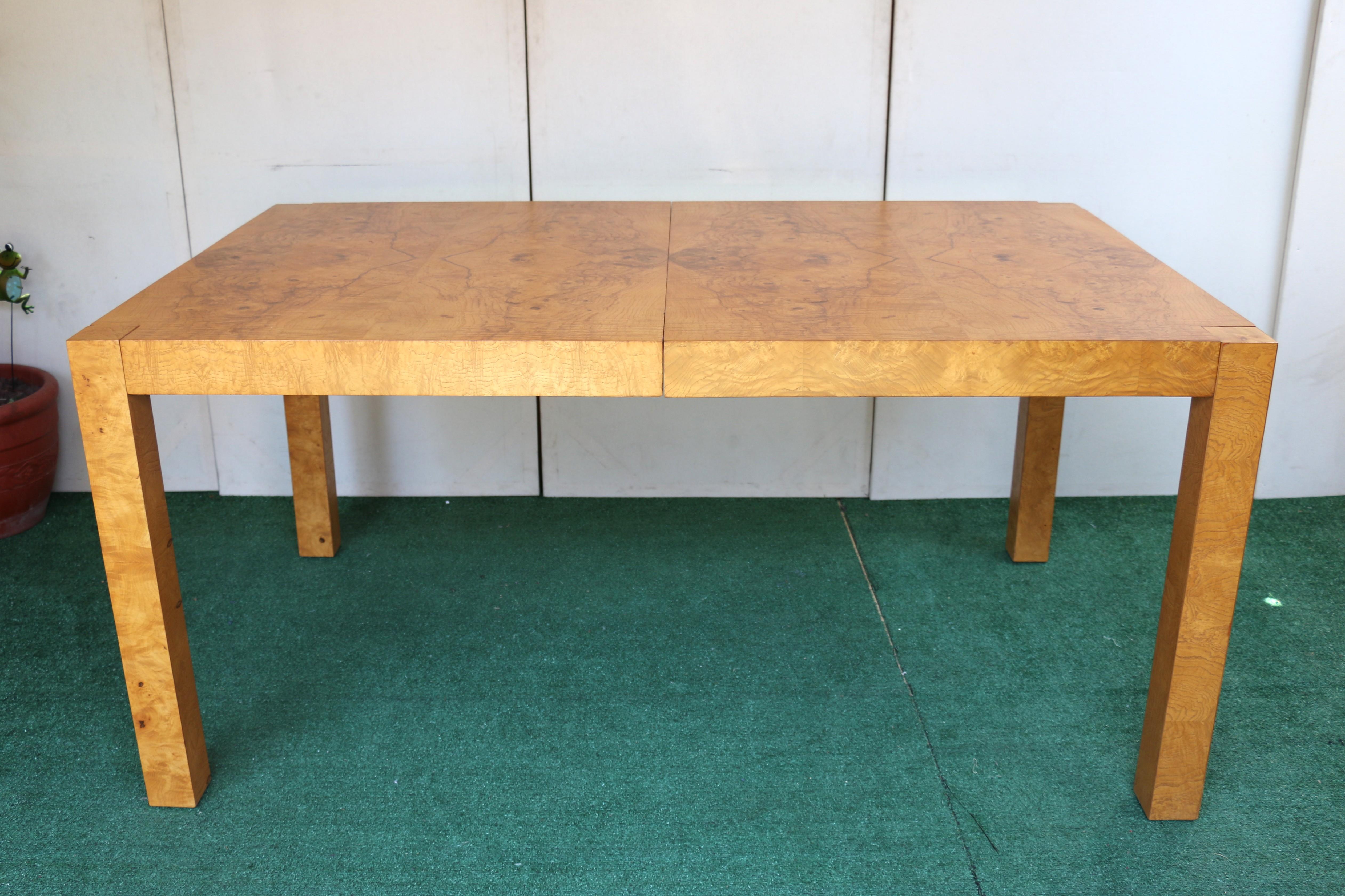 Mid-Century Modern 1960’s Mid Century Burlwood Expanding Dining Table With 2 Leaves For Sale