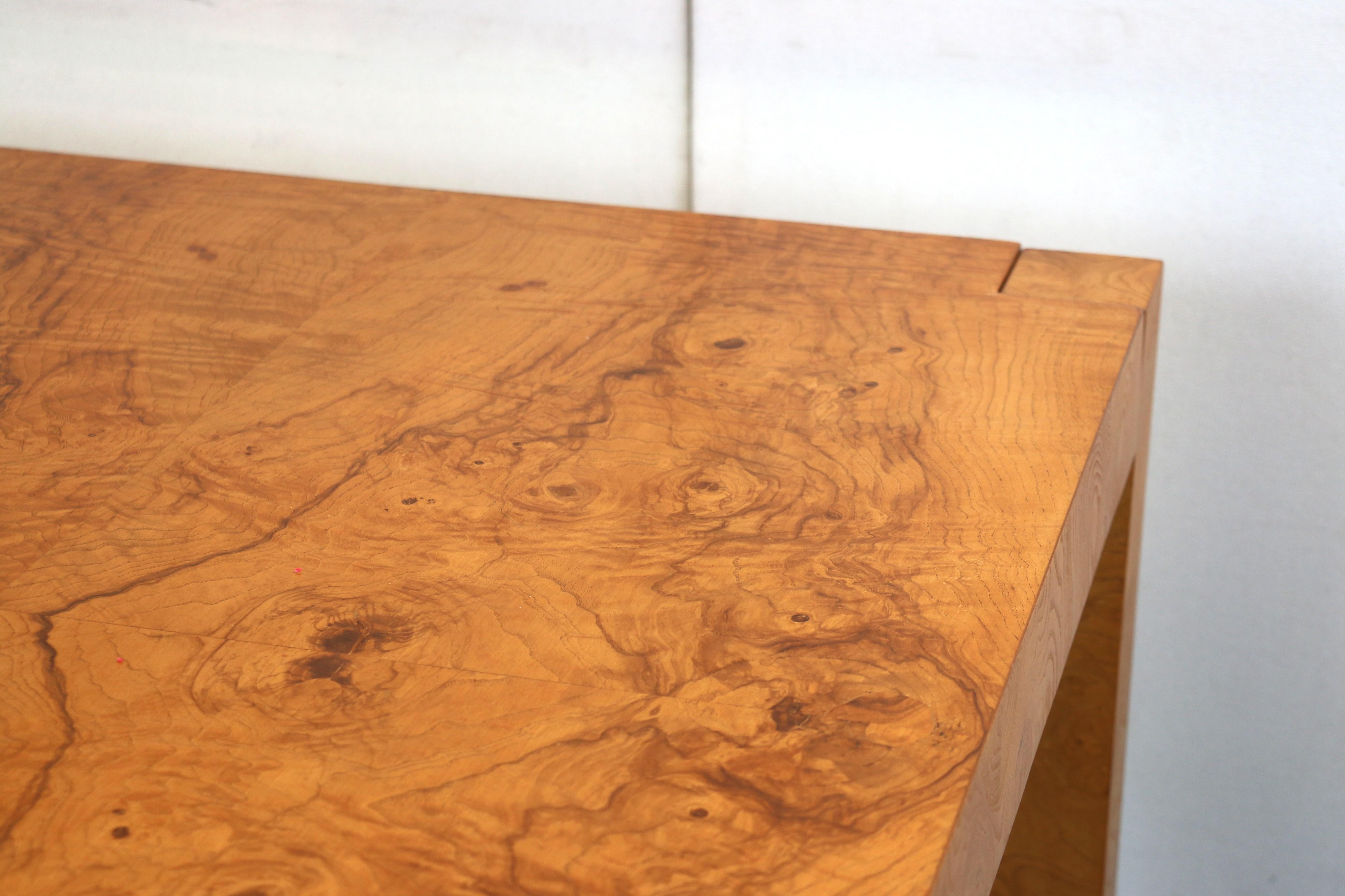 Wood 1960’s Mid Century Burlwood Expanding Dining Table With 2 Leaves For Sale