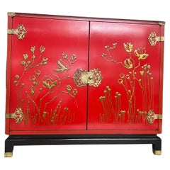1960s Mid-Century Chinoiserie Lacquered Wood Small Server