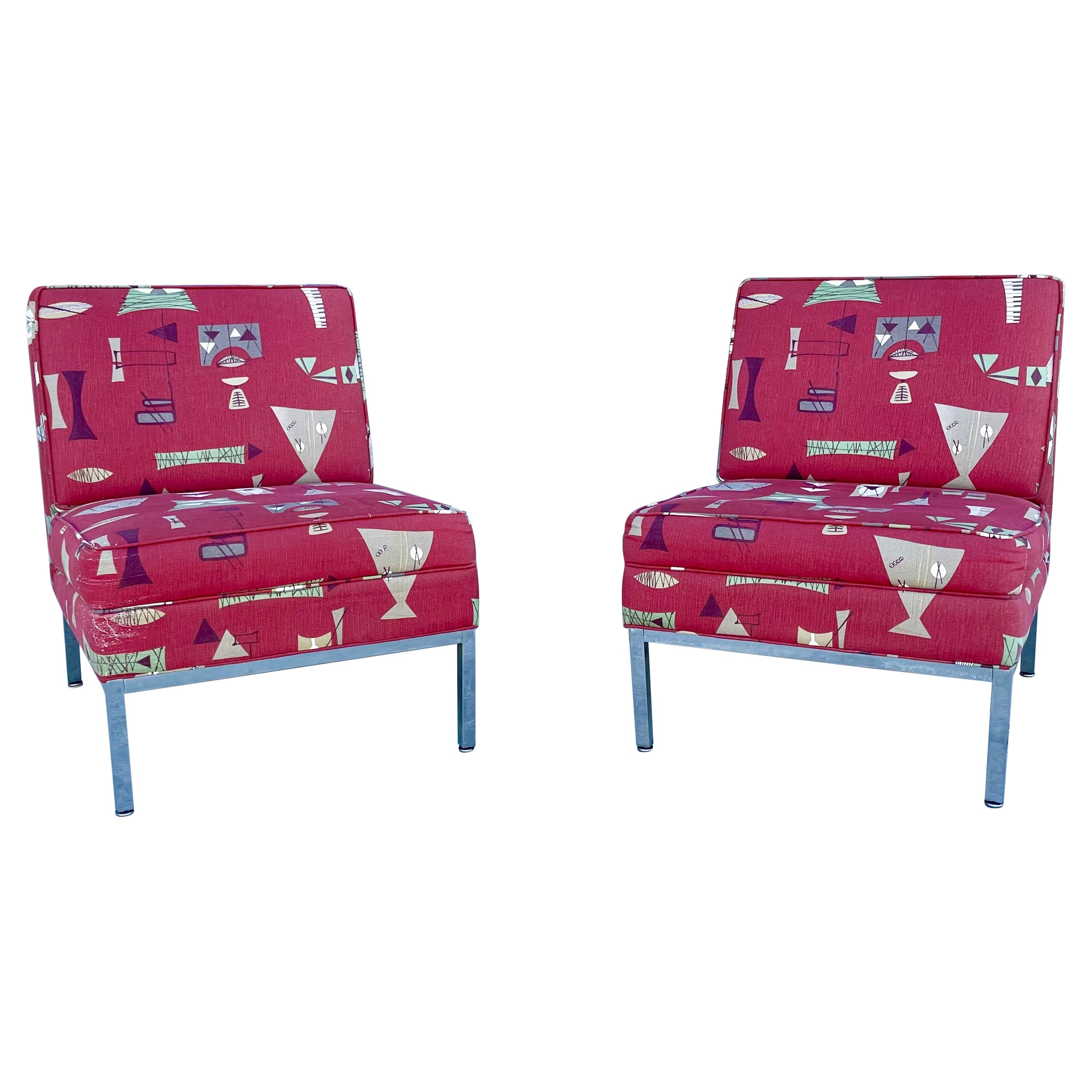 Fauteuils de salon chromés du milieu des années 1960, d'après Florence Knoll en vente