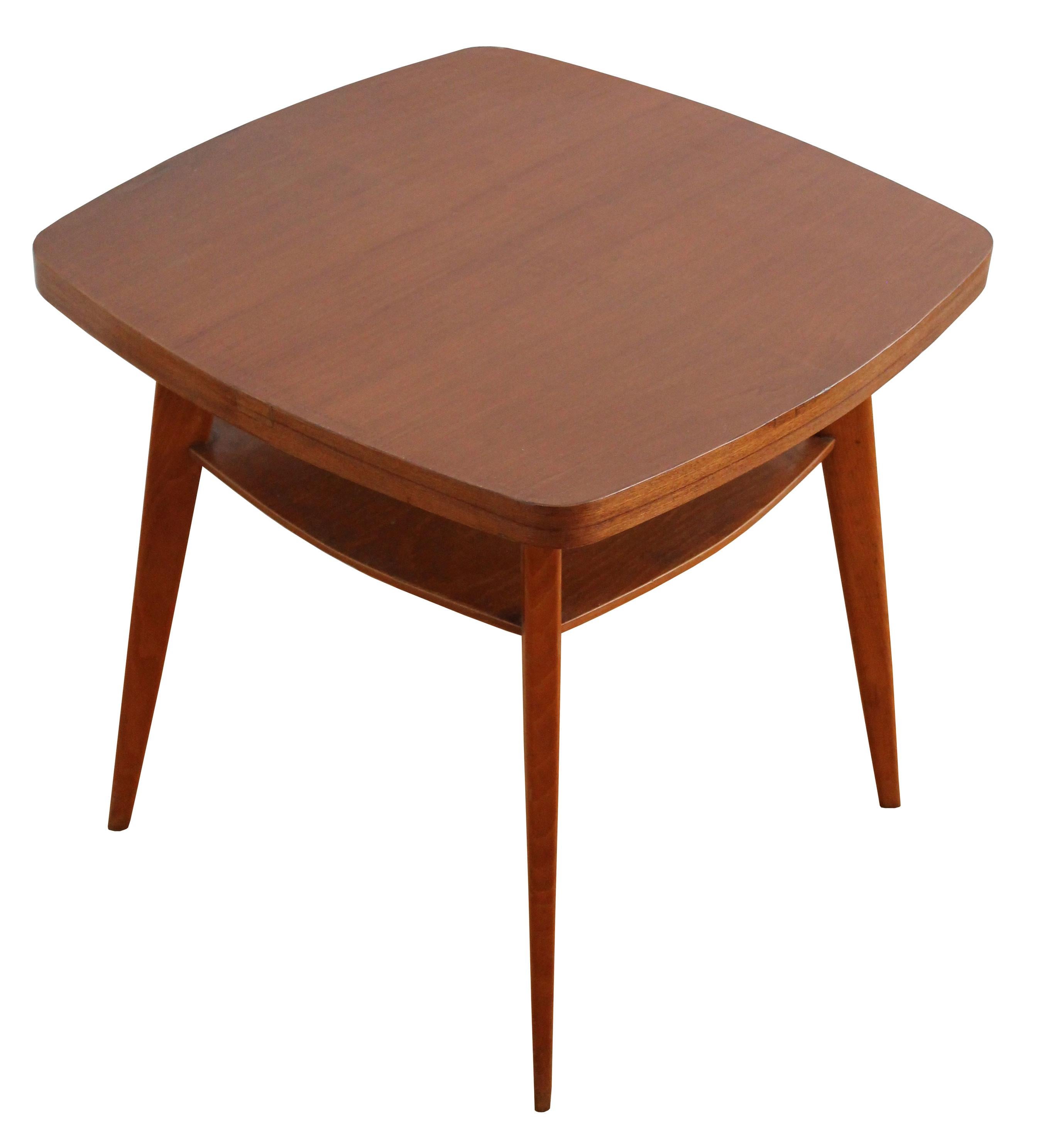 A Mid Century coffee table produced by the Mier Factory in the 1960’s. This piece was clearly influenced by the soft organic shapes typical of Scandinavian furniture design, however it was designed and produced in former Czechoslovakia. 

The table