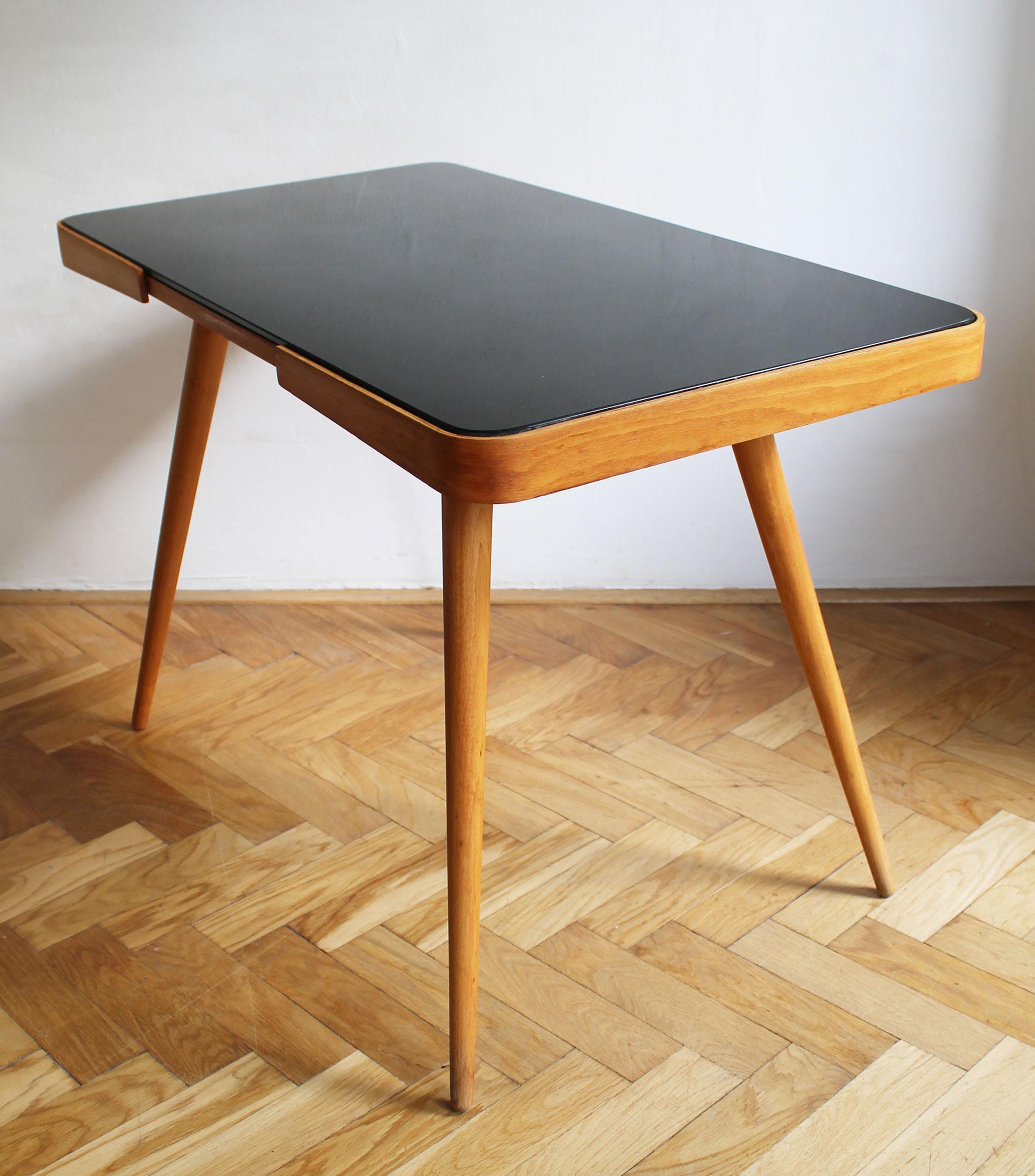 1960's Mid Century Coffee Table With a Black Opaxite Glass - Smaller version In Good Condition For Sale In Brno, CZ