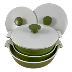 1960s Mid-Century Corning Ware ‘Avocado Round’ Line Green Covered Casseroles S/3