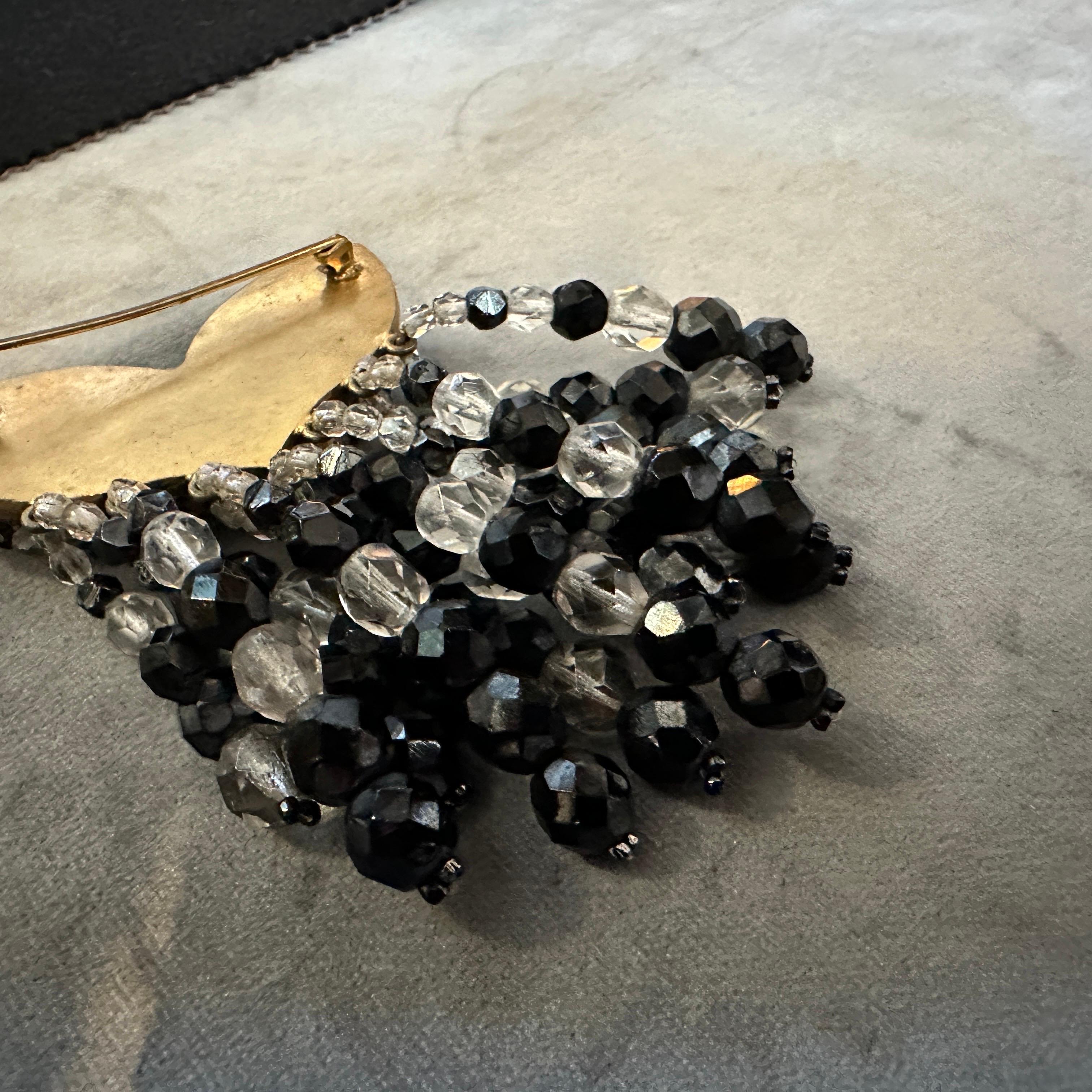 Women's 1960s Mid-Century Costume Jewelry Beads and Brass Italian Brooch For Sale