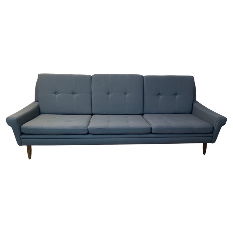 1960s Mid Century Danish 3-Seater Svend Skipper Blue Grey Fabric Buttoned  Sofa For Sale at 1stDibs