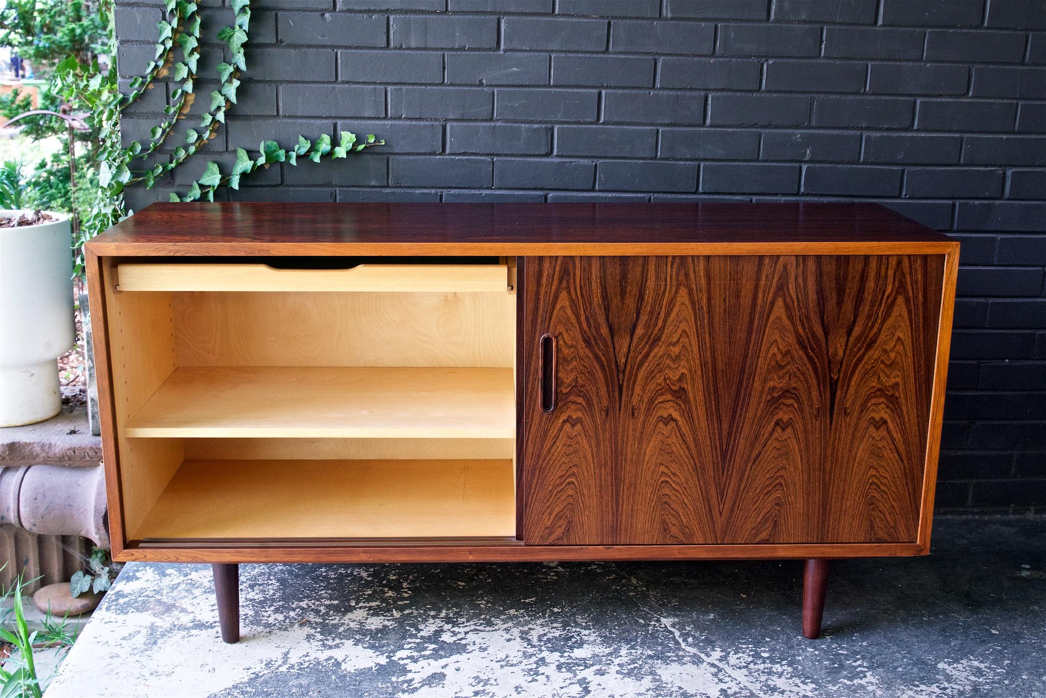 Lacquered 1960s Mid-Century Danish Brazilian Rosewood Credenza Cabinet Rustic CabinModern