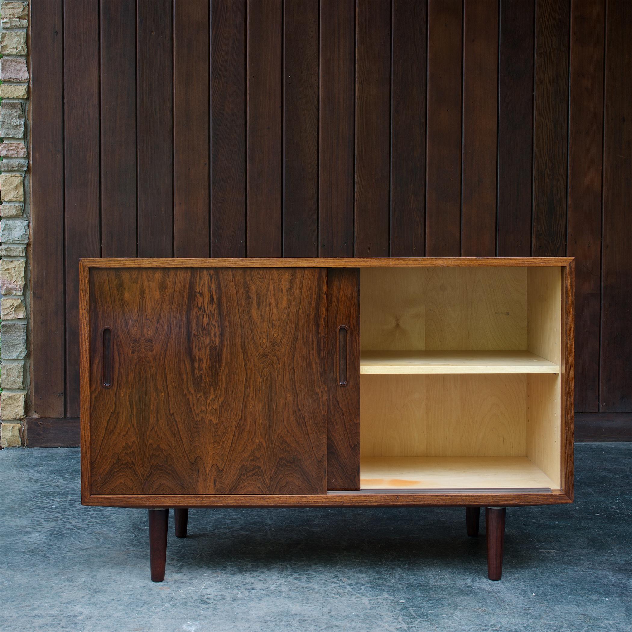 Lacquered 1960s Midcentury Danish Brazilian Rosewood Credenza Cabinet Rustic Cabin Modern