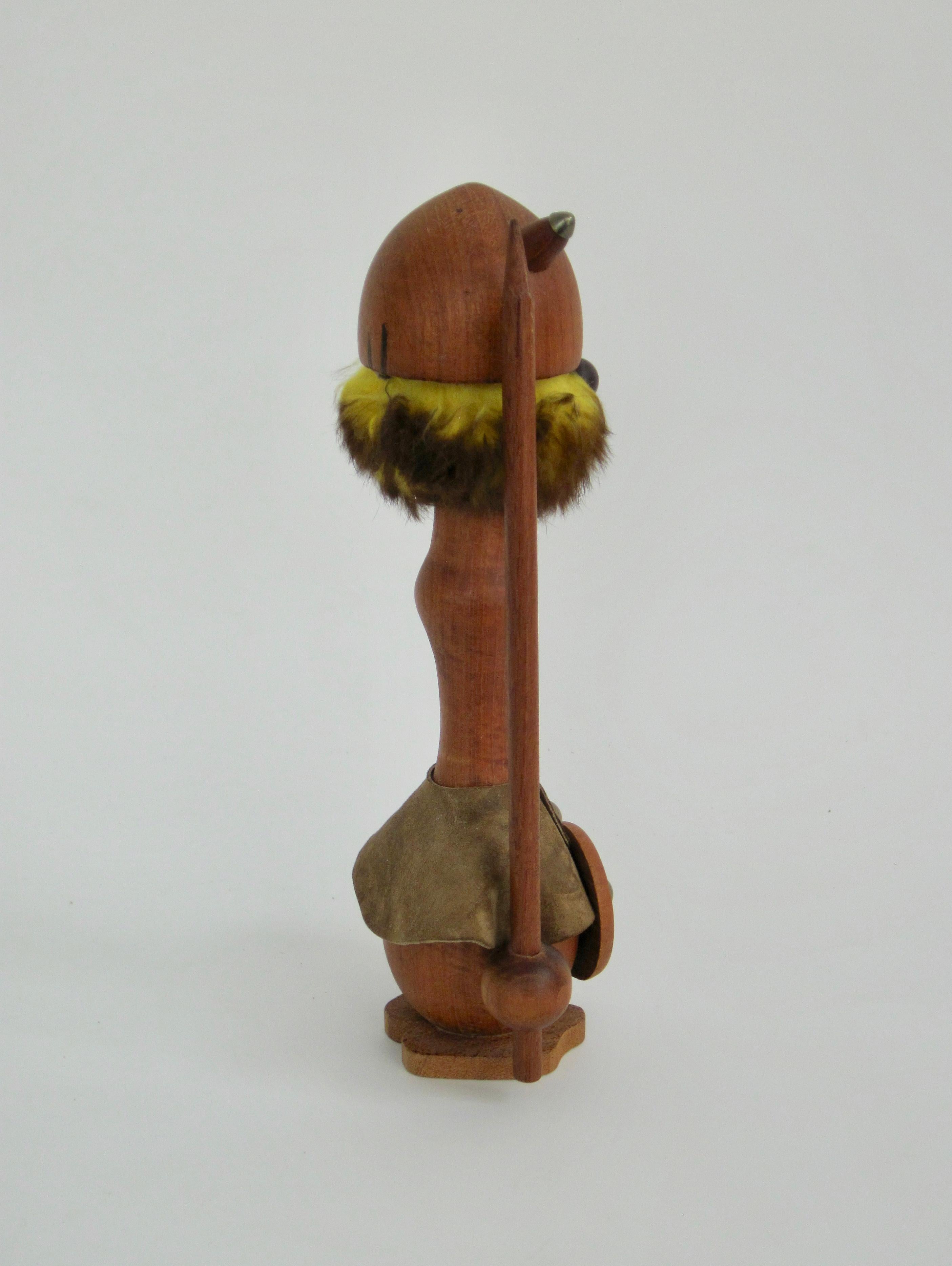 Fur 1960s Mid Century Danish Modern Carved Teak Viking Figurine For Sale