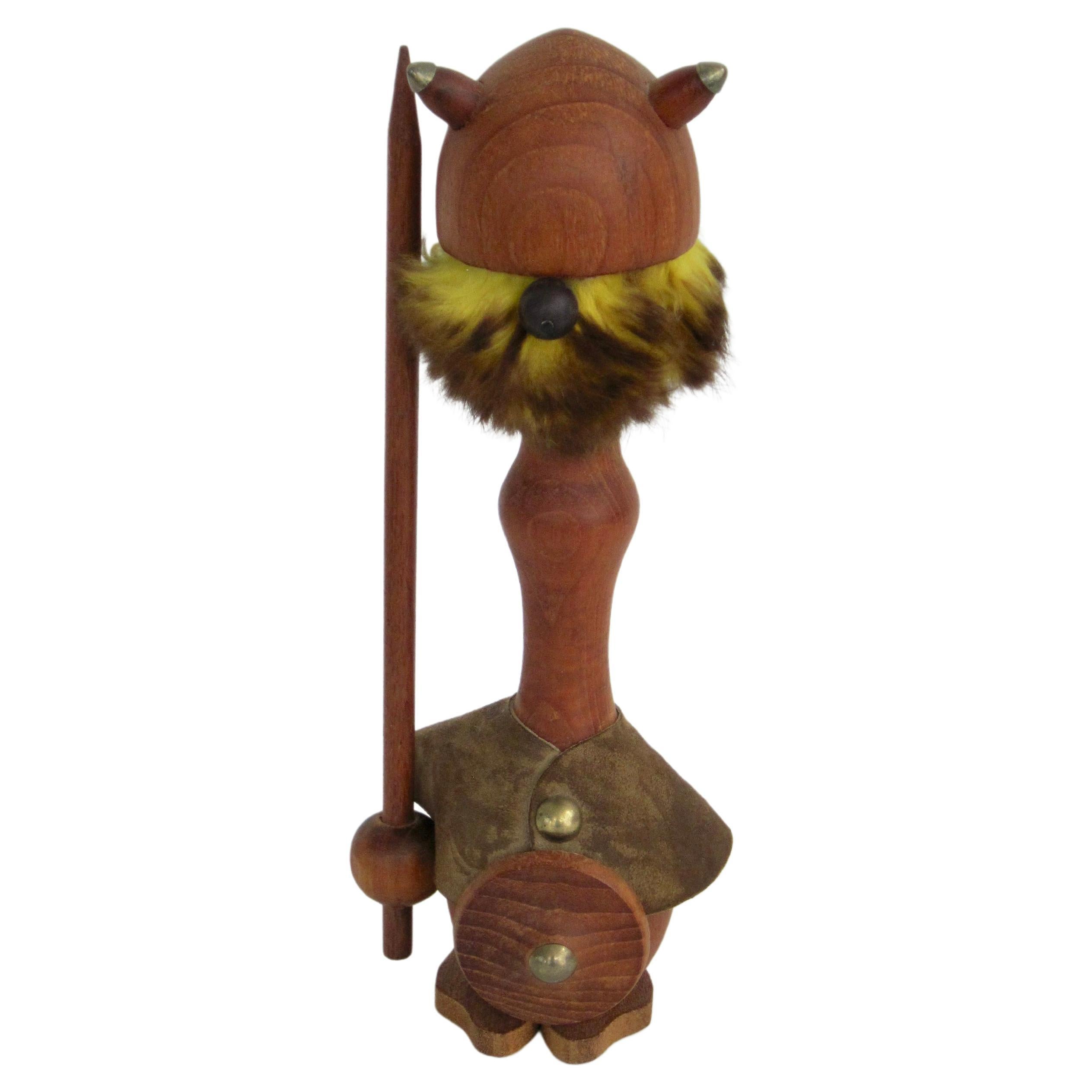 1960s Mid Century Danish Modern Carved Teak Viking Figurine For Sale