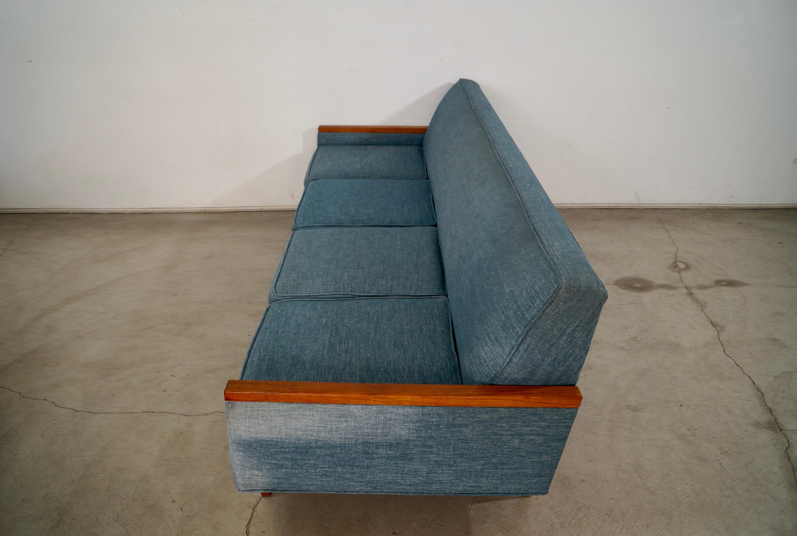 Fabric 1960's Mid-Century Danish Modern Long Teak Sofa