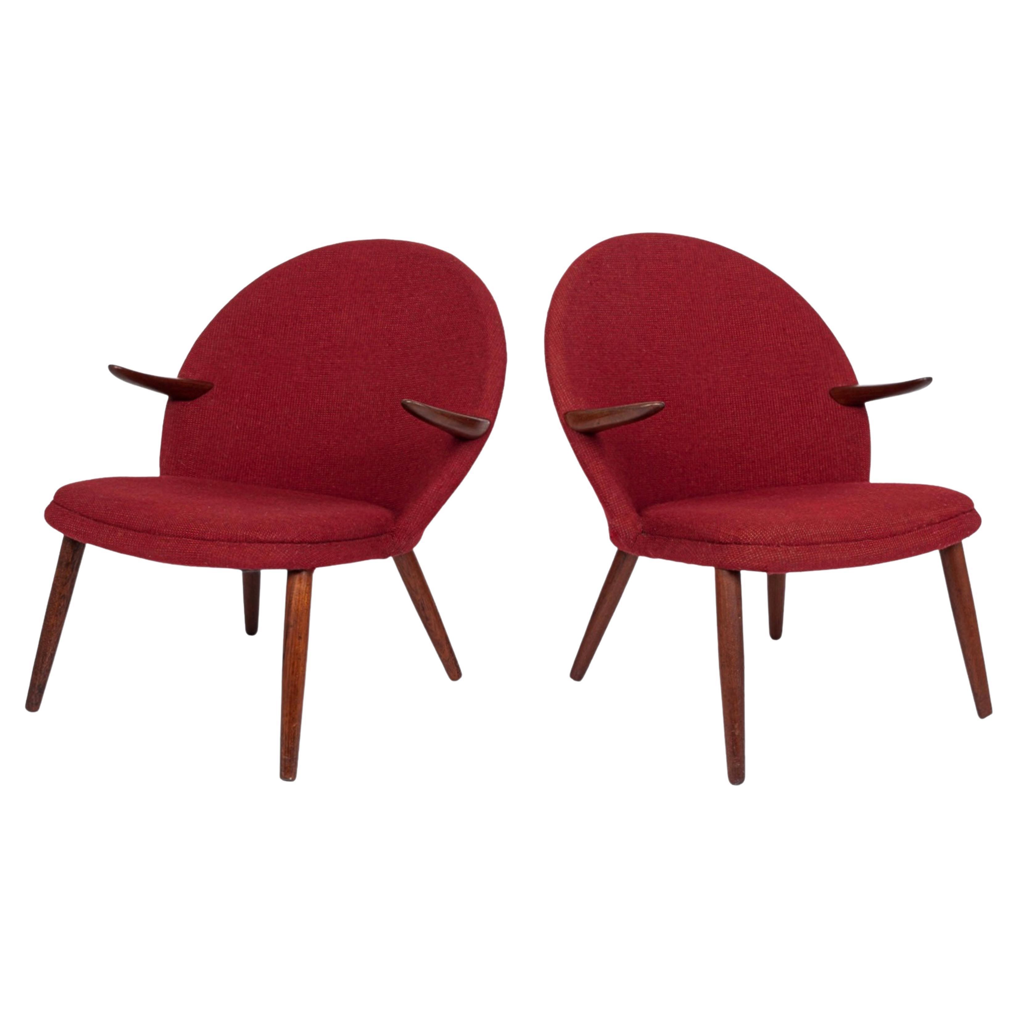 1960s Mid Century Danish Modern Red Lounge Chairs by Kurt Olsen For Sale