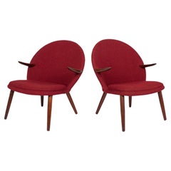 1960s Mid Century Danish Modern Red Lounge Chairs by Kurt Olsen