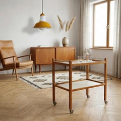 1960s Mid-Century Danish Modern Teak and Formica Serving Rolling Bar Cart