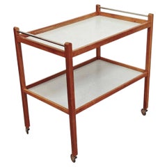 1960s Mid-Century Danish Modern Teak and Formica Serving Rolling Bar Cart