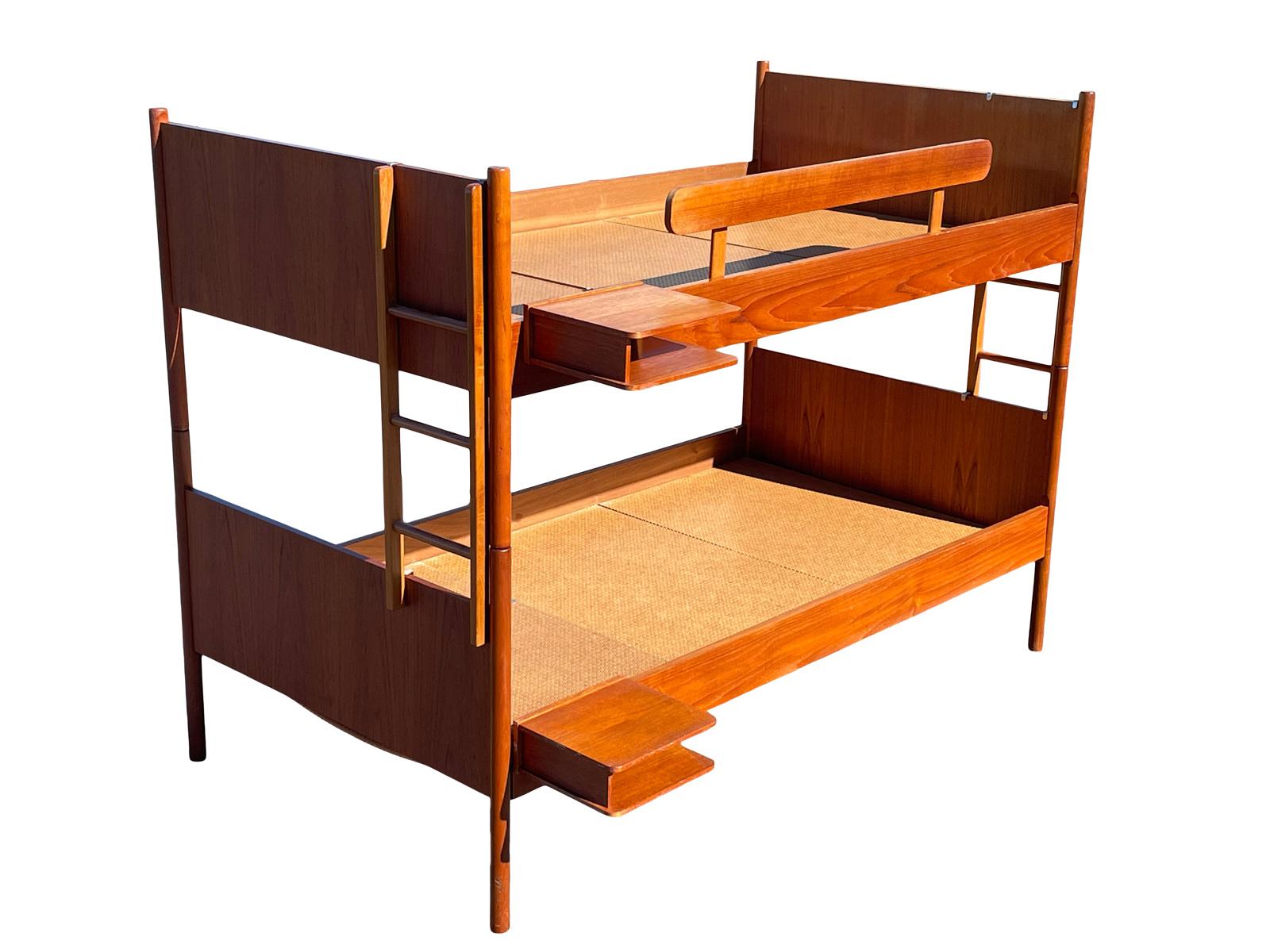 Mid-Century Modern 1960s Mid Century Danish Modern Teak Bunk Beds With Ladders & Shelving 