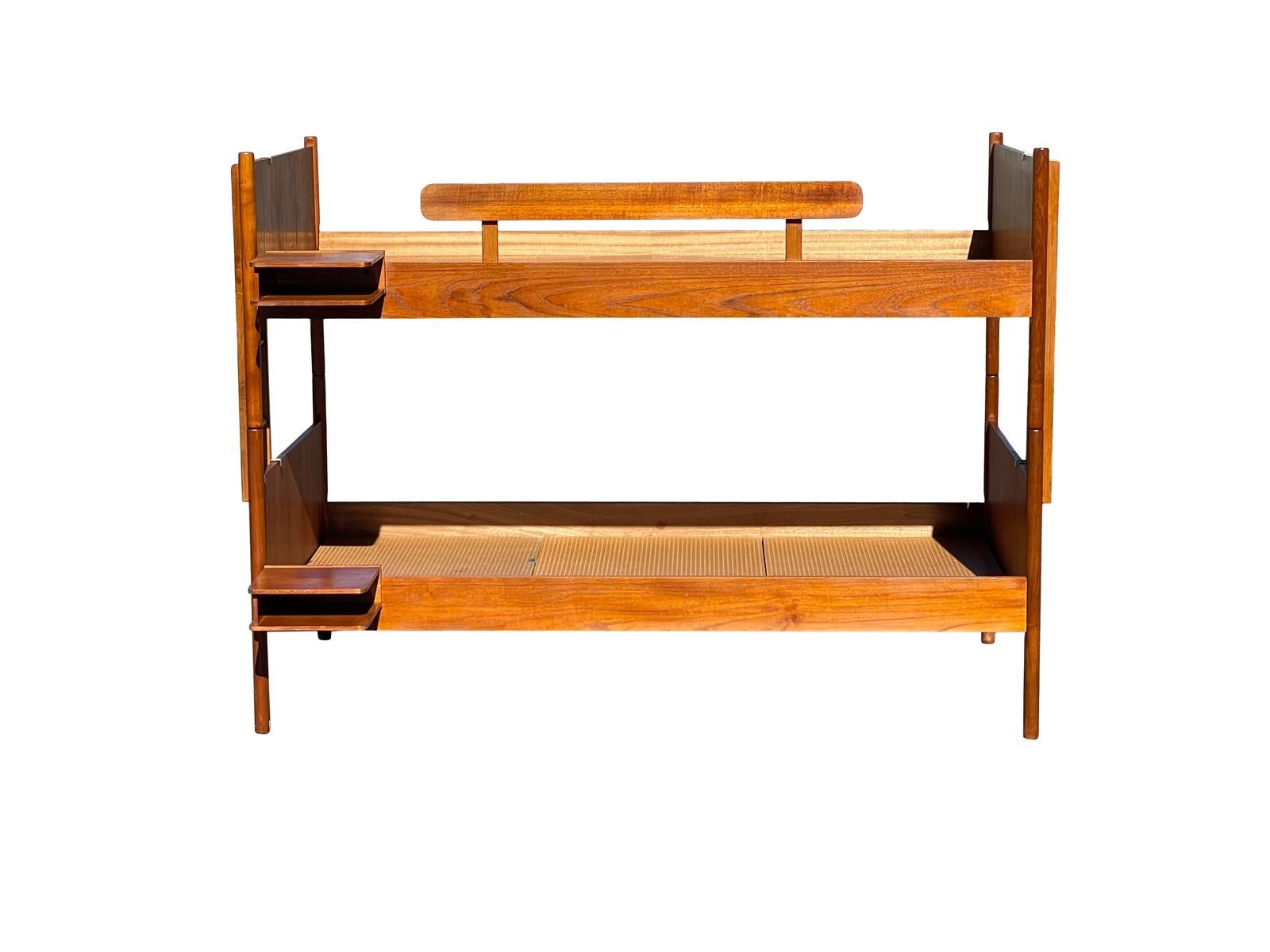 1960s Mid Century Danish Modern Teak Bunk Beds With Ladders & Shelving In Good Condition In Bensalem, PA