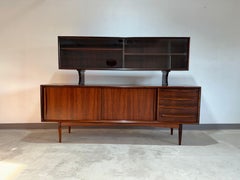 1960s Mid Century Danish Rosewood Hutch Credenza, Two Piece
