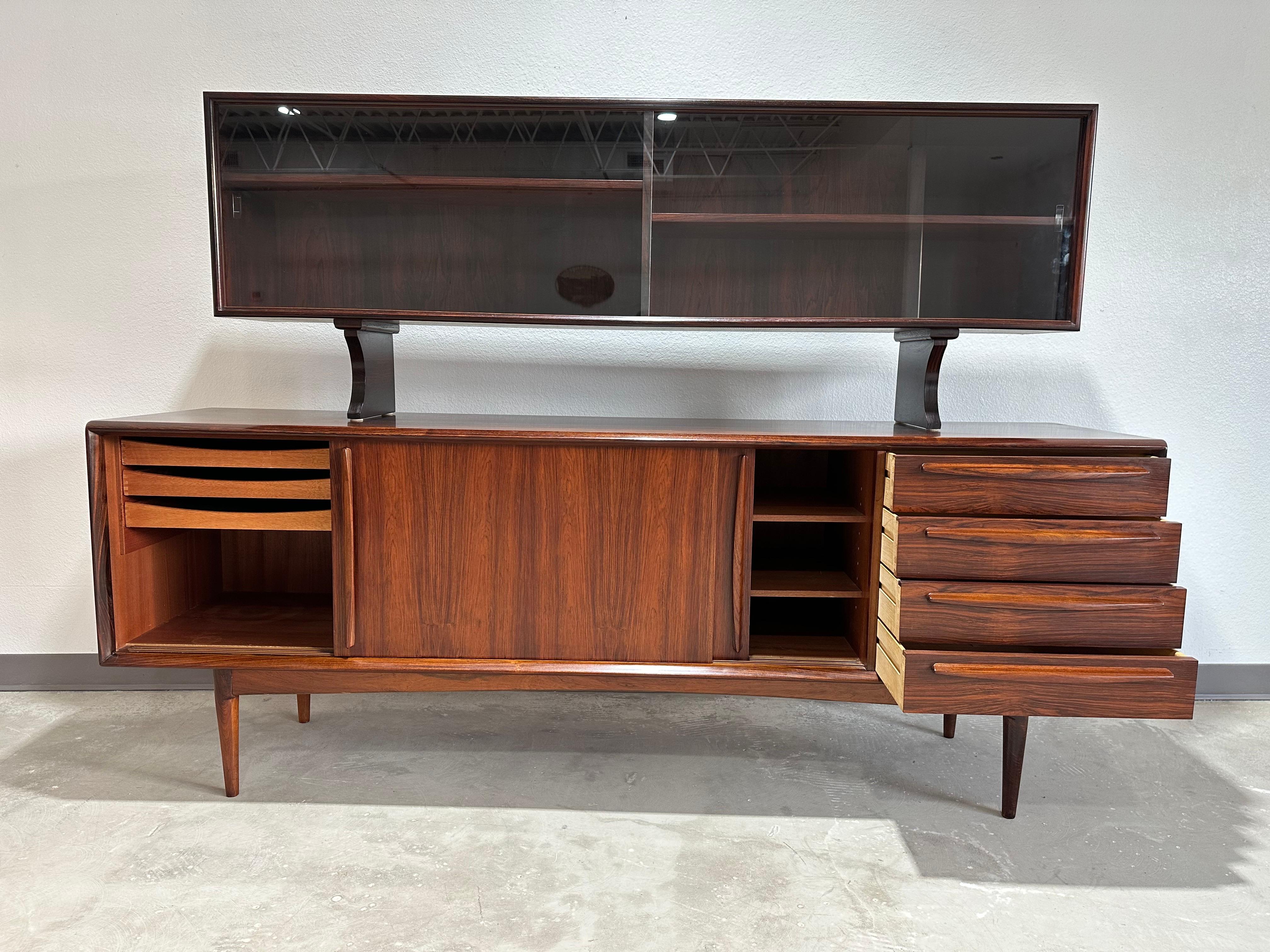 Mid-Century Modern 1960s Mid Century Danish Rosewood Hutch Credenza, Two Piece