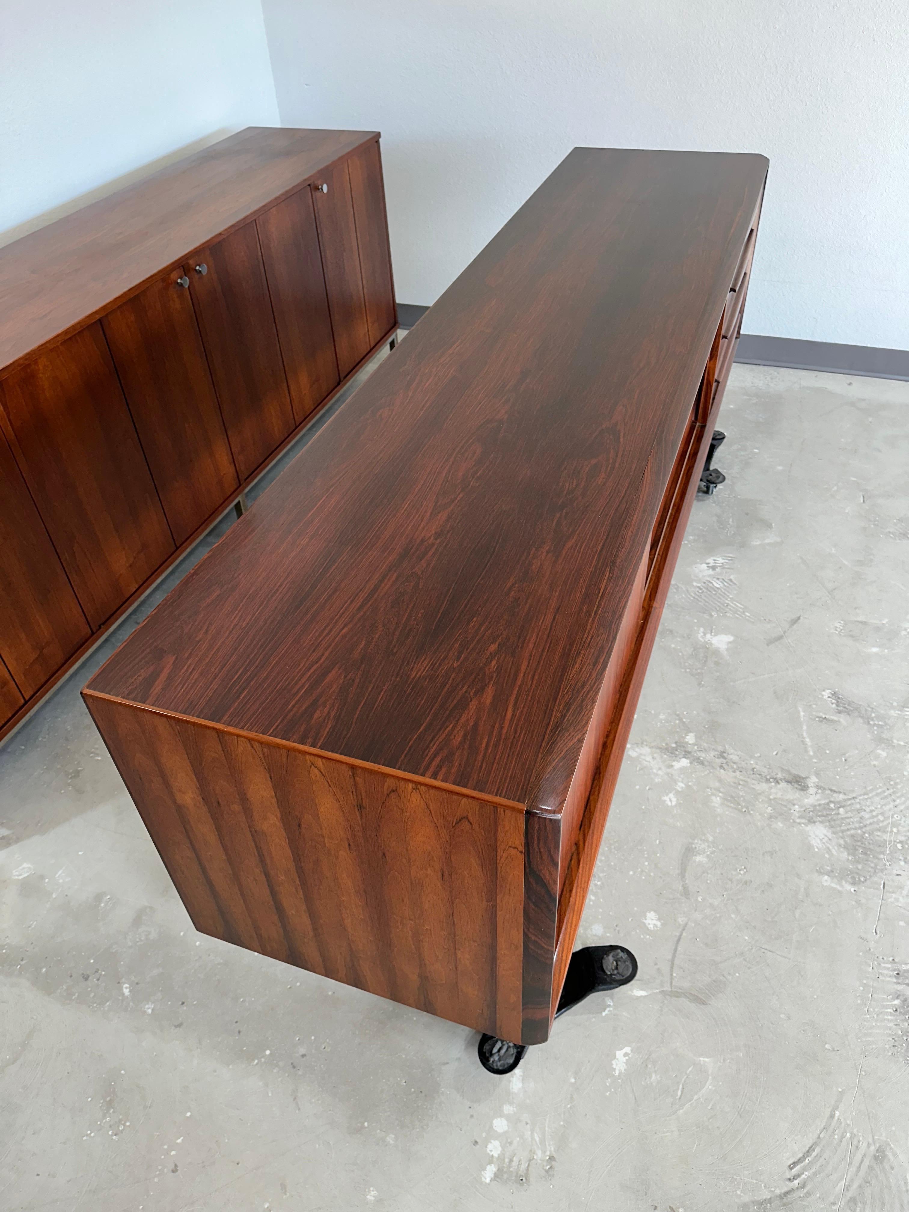 20th Century 1960s Mid Century Danish Rosewood Hutch Credenza, Two Piece