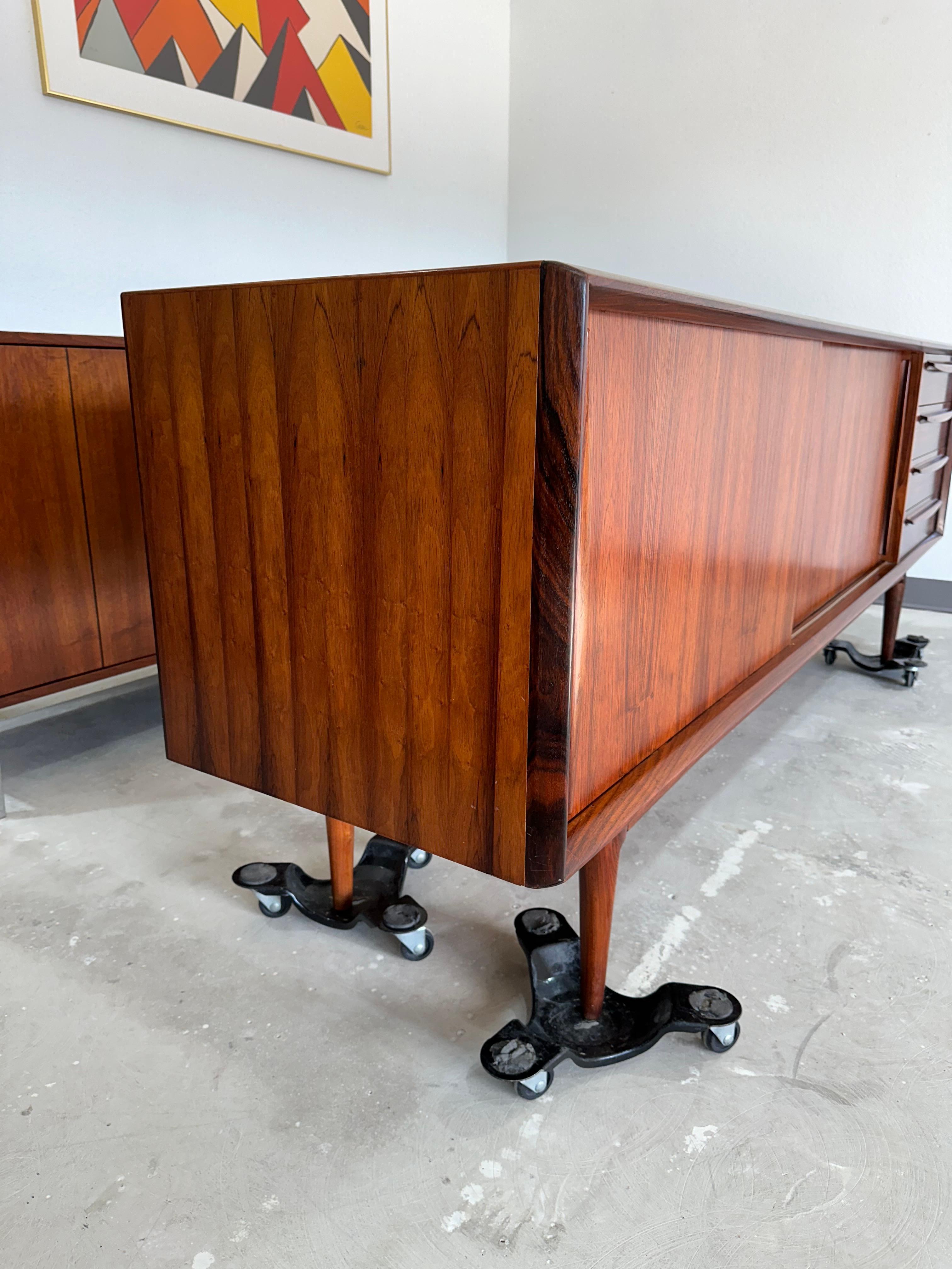 Glass 1960s Mid Century Danish Rosewood Hutch Credenza, Two Piece