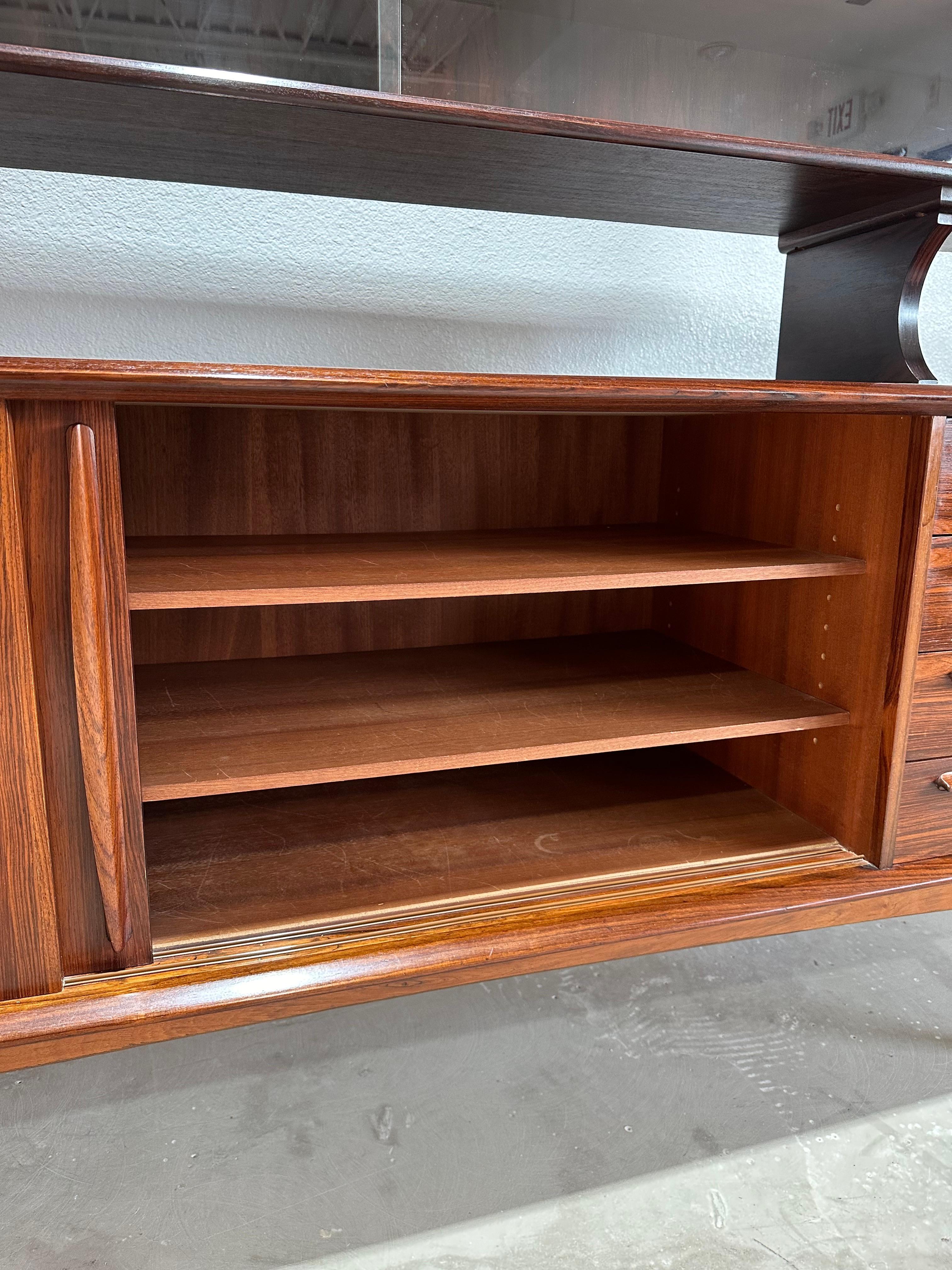 1960s Mid Century Danish Rosewood Hutch Credenza, Two Piece 2