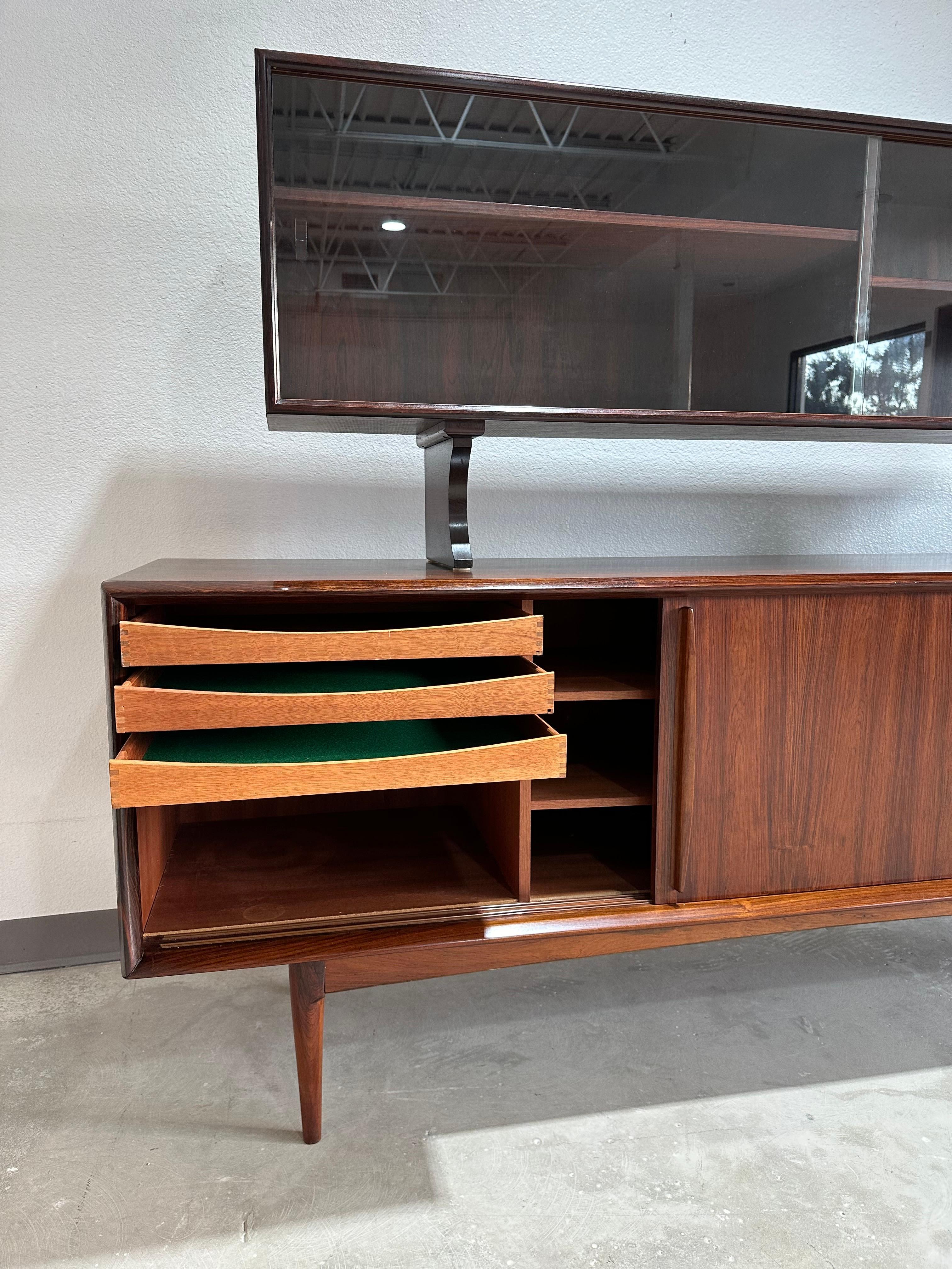 1960s Mid Century Danish Rosewood Hutch Credenza, Two Piece 3