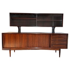 1960s Mid Century Danish Rosewood Hutch Credenza, Two Piece